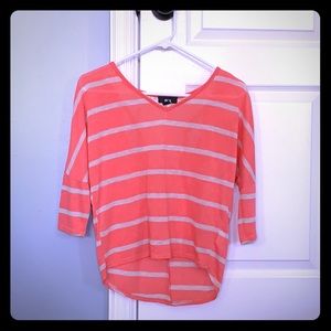 Coral 3/4 sleeve striped shirt